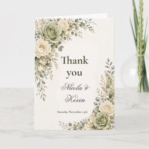 Sage Green and Cream Wedding Thank You Card