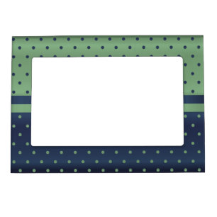 Sage Green and Dark Blue Polka Dots Magnetic Photo Frame
