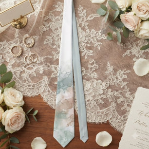 Sage Green and Dusty Rose Watercolor Neck Tie