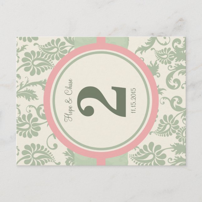 Sage Green and Dusy Rose Table Number (Front)