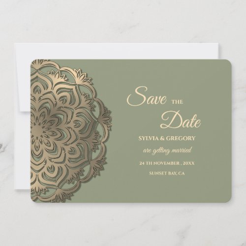 Sage Green and Faux Gold Save the Date Elegant