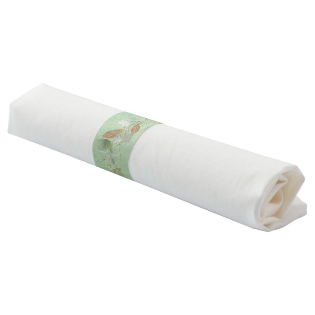 Sage Green and Glitter Botanical Leaf Paper Napkin Bands (Angled)