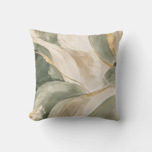 Sage Green and Gold Abstract Waves Throw Pillow