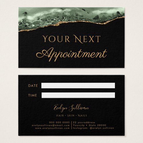 Sage green and gold agate appointment card