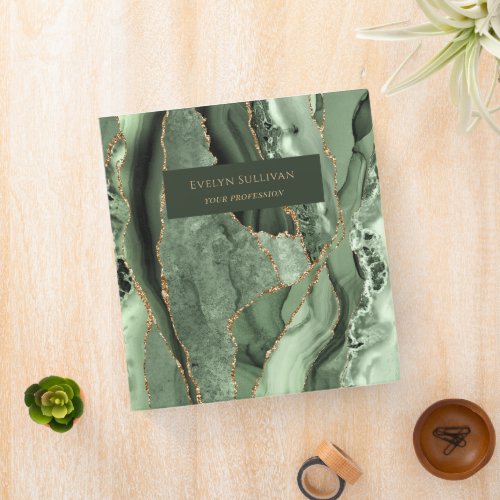 Sage green and gold agate binder