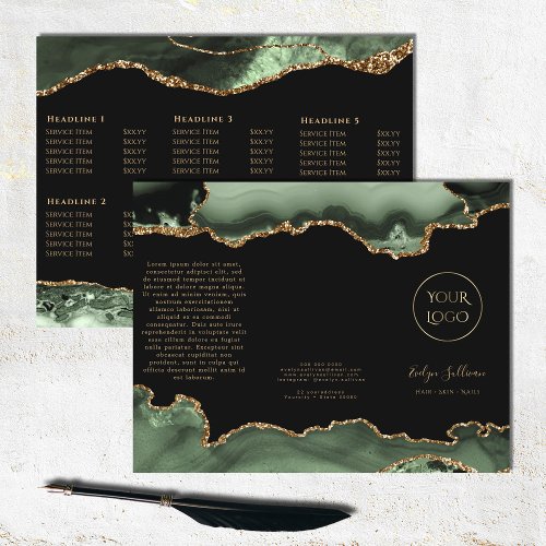 Sage green and gold agate brochure