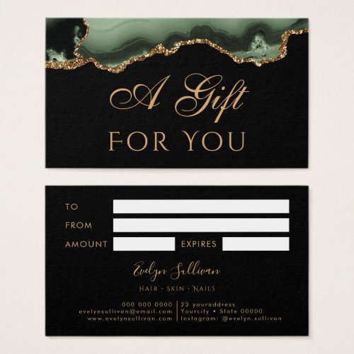 Sage green and gold agate gift card
