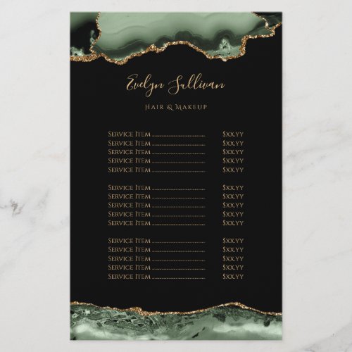Sage green and gold agate price list flyer