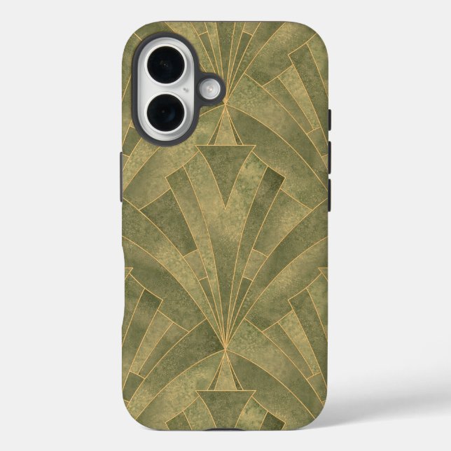 Sage Green and Gold Art Deco Pattern Case-Mate iPhone Case (Back)