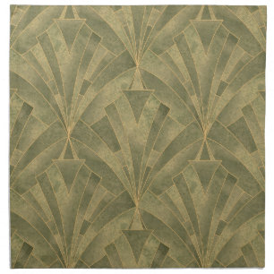 Sage Green and Gold Art Deco Pattern Cloth Napkin