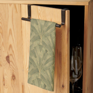 Sage Green and Gold Art Deco Pattern Kitchen Towel