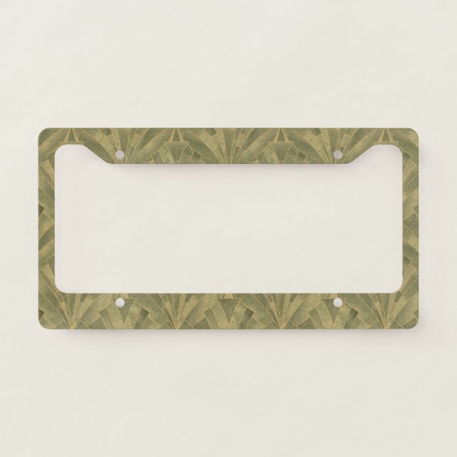 Sage Green and Gold Art Deco Pattern License Plate Frame (Front)