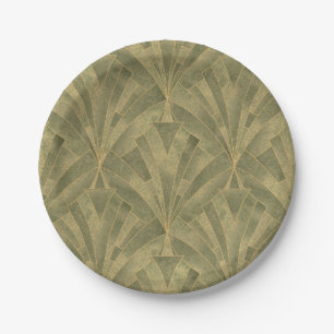 Sage Green and Gold Art Deco Pattern Paper Plates