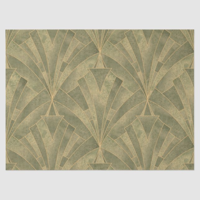 Sage Green and Gold Art Deco Pattern Tissue Paper (Front)
