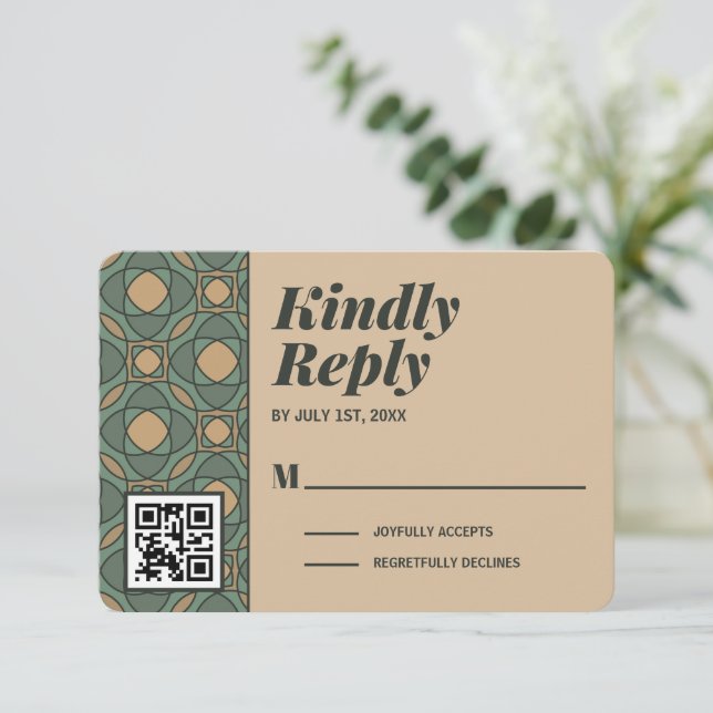 Sage Green and Gold Art Deco RSVP Card QR Code (Standing Front)