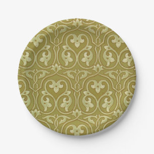 Sage Green and Gold Art Nouveau Pattern Paper Plates