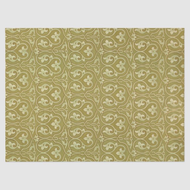 Sage Green and Gold Art Nouveau Pattern Tissue Paper (Front)