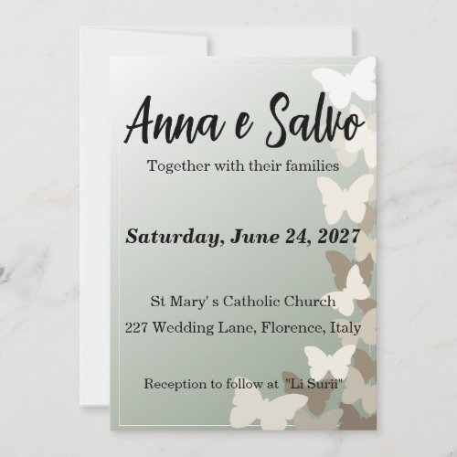 Sage Green and Gold Butterfly Wedding Invitation