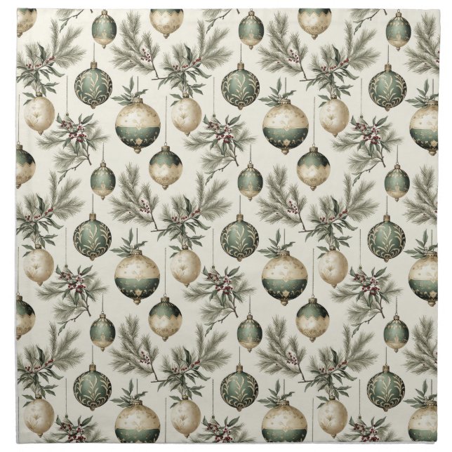 Sage Green and Gold Christmas Ornaments Cloth Napkin (Front)