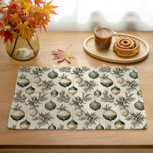 Sage Green and Gold Christmas Ornaments Cloth Placemat