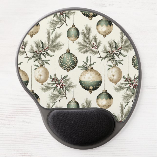 Sage Green and Gold Christmas Ornaments  Gel Mouse Pad (Front)