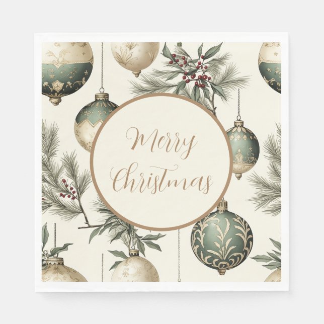 Sage Green and Gold Christmas Ornaments  Napkins (Front)