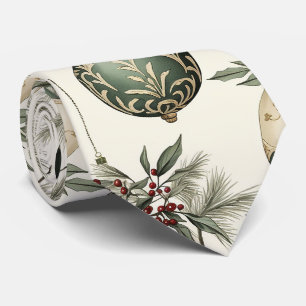 Sage Green and Gold Christmas Ornaments Neck Tie