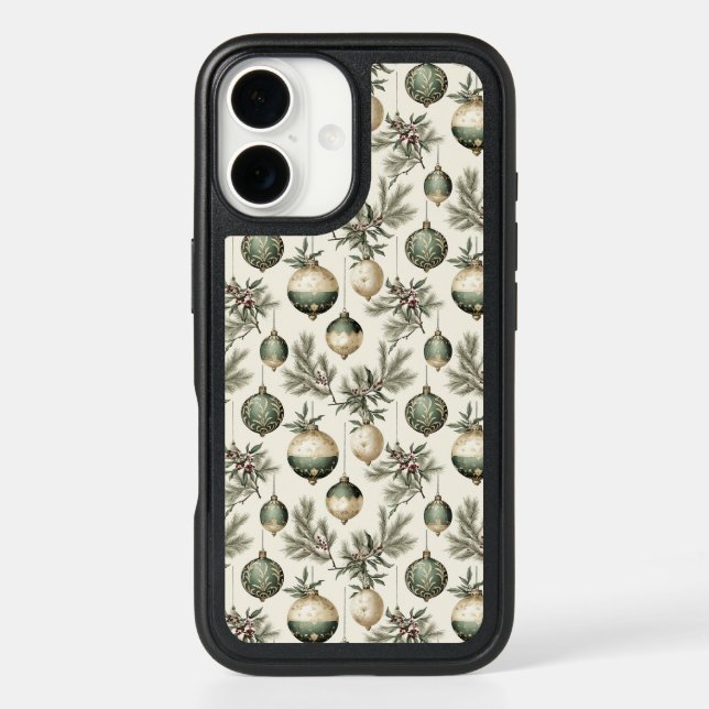 Sage Green and Gold Christmas Ornaments Otterbox iPhone Case (Back)