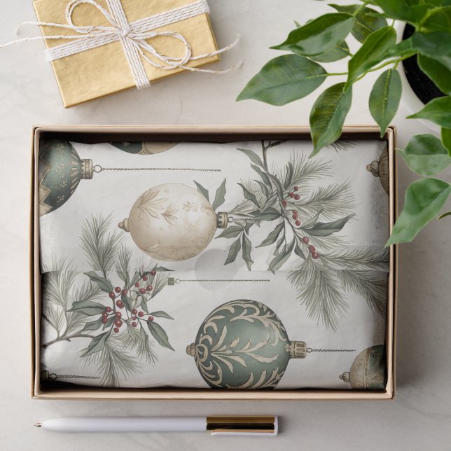 Sage Green and Gold Christmas Ornaments  Tissue Paper (Gift)