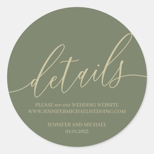 Sage Green and gold Details Signature text Classic Round Sticker