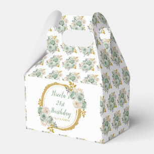 Sage Green and Gold Elegant Flowers Birthday Favor Boxes