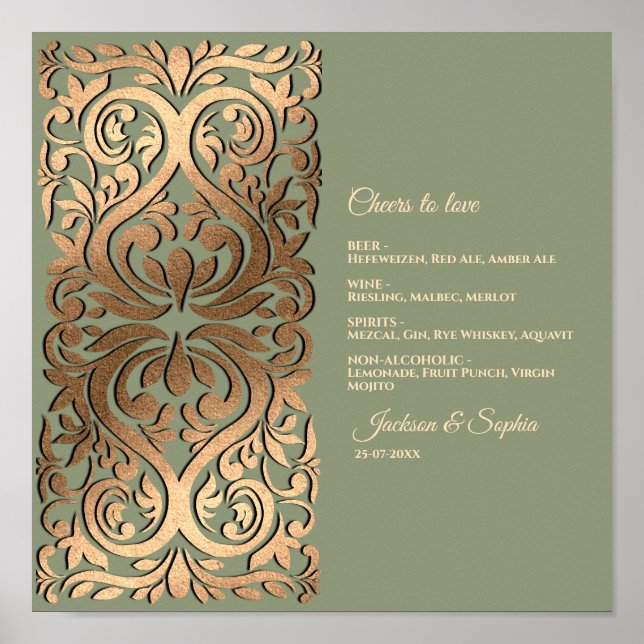 Sage Green and Gold Elegant Luxury Menu Sign (Front)