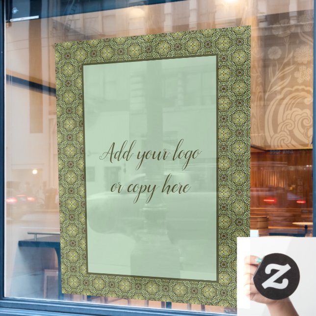 Sage Green and Gold Filigree  Window Cling (Cafe Window)
