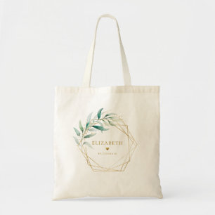 Sage Green and Gold Floral Bridesmaid Tote Bag