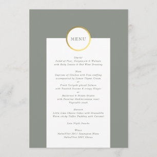 Sage Green and Gold Foil Circle Monogram Wedding Menu