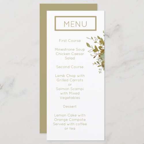 Sage Green and Gold Modern Minimalist Wedding Menu