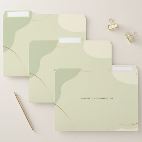Sage green and gold organic shapes custom monogram file folder