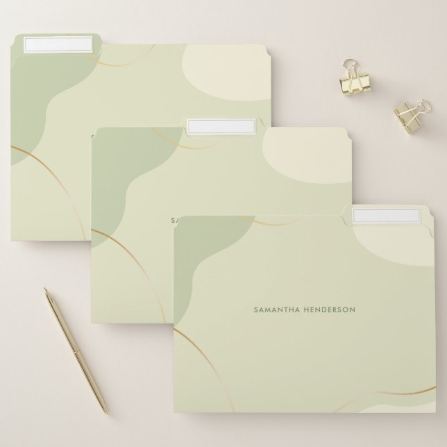 Sage green and gold organic shapes custom monogram file folder (Set)