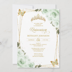 Sage Green and Gold Quinceañera Invitation