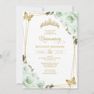 Sage Green and Gold Quinceañera Invitation