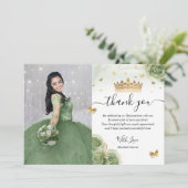 Sage Green and Gold Quinceañera Photo Birthday Thank You Card (Standing Front)