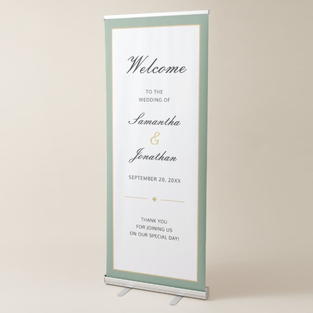 Sage Green and Gold | Script Wedding Retractable Banner (3/4)