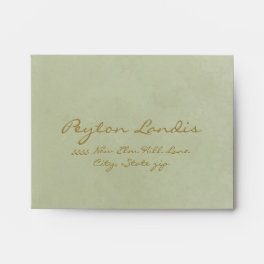 Sage Green and Gold Script Wedding RSVP Return Envelope