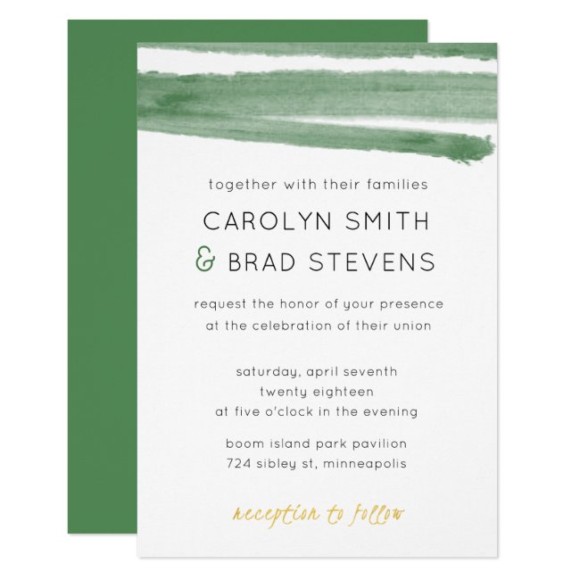 Sage Green and Gold Watercolor Striped Wedding Invitation