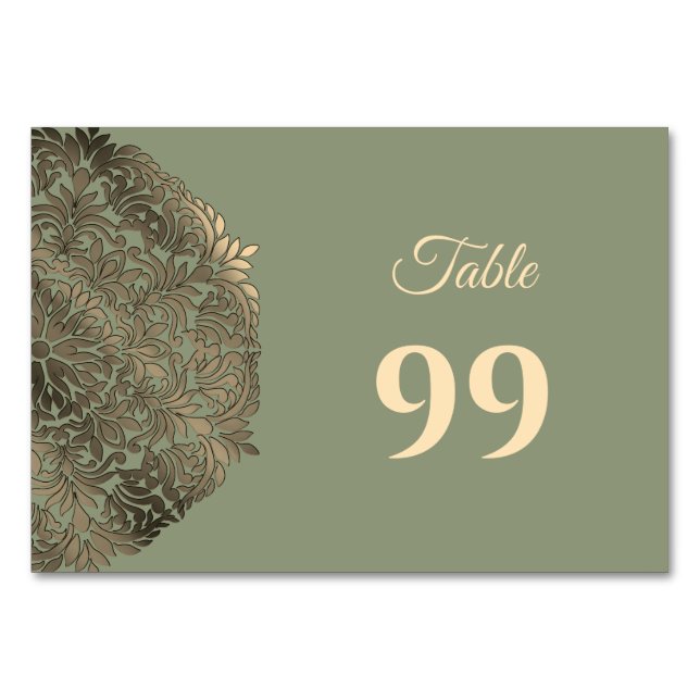 Sage Green and Gold Wedding Elegant Luxury Table Number (Front)