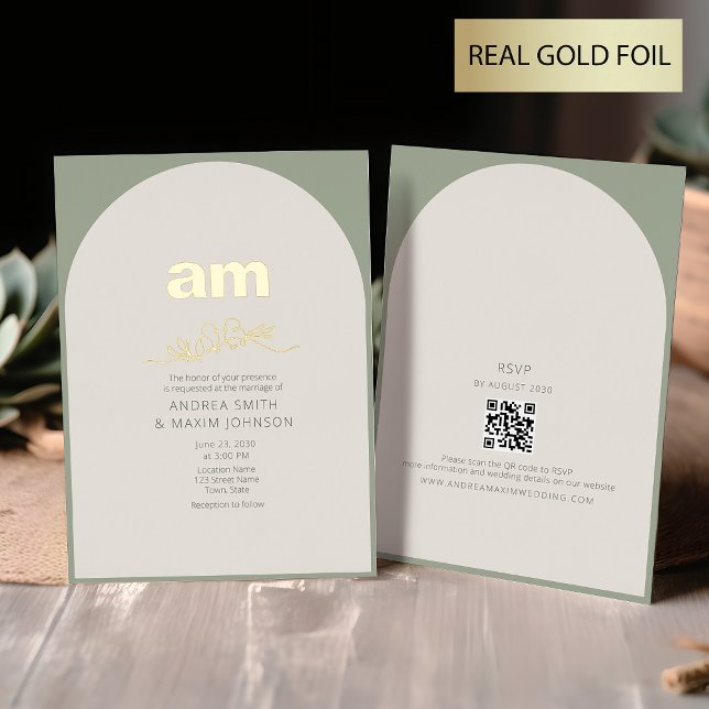 Sage Green and Gold Wedding Foil Invitation (Creator Uploaded)
