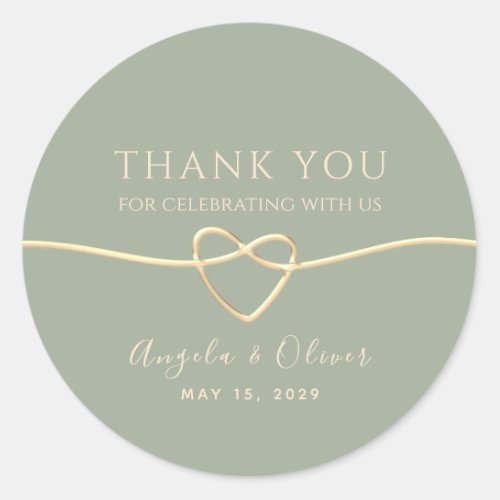 Sage Green and Gold Wedding Thank You Classic Round Sticker