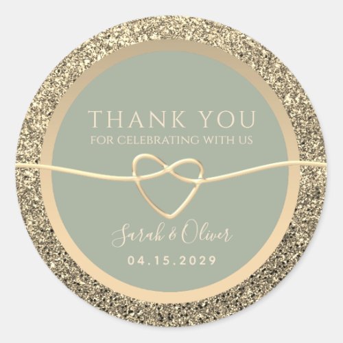 Sage Green and Gold Wedding Thank You Favor Classic Round Sticker