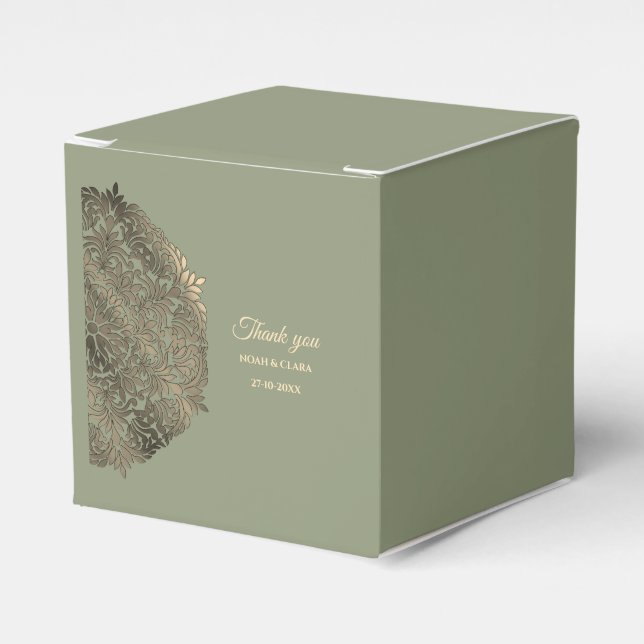Sage Green and Gold Wedding with Elegant Earthy Fa Favor Boxes (Front Side)