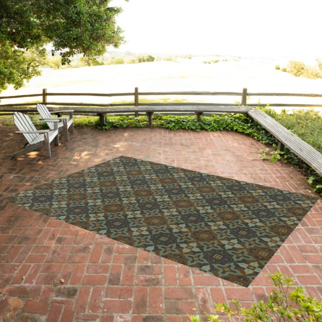 Sage Green and Golden Brown Arabesque Style Great Outdoor Rug (Insitu (Outdoor 3))